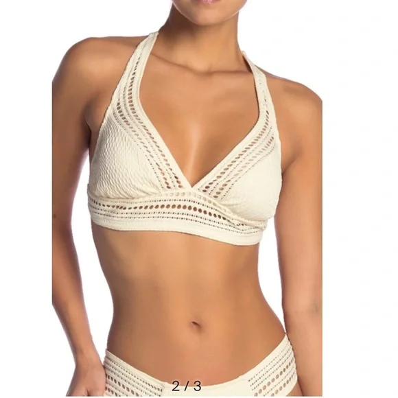 ROBIN PICCONE Perla Halter Bikini Top In Eggshell NWT - Picture 4 of 11